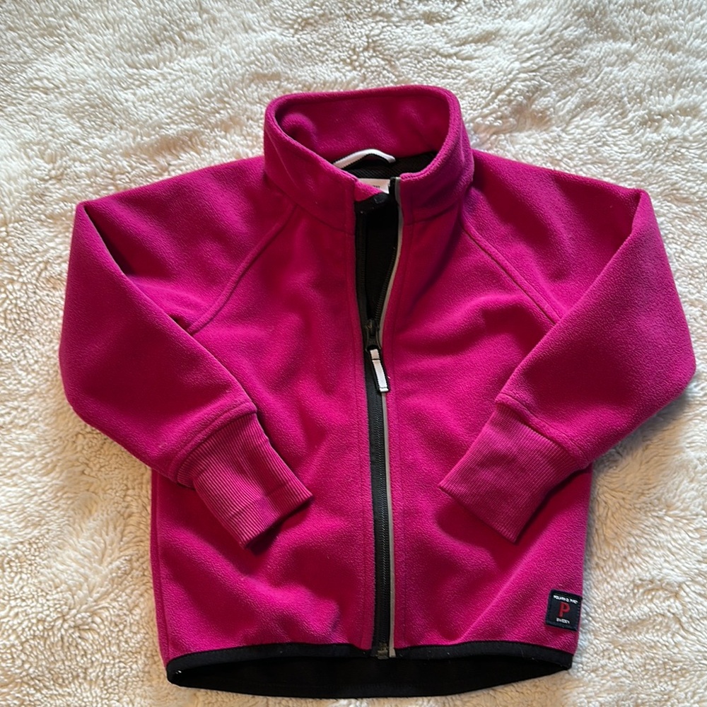 EUC - girls Polarn O. Pyret Bright Pink Fleece Jacket size 1.5-2 years